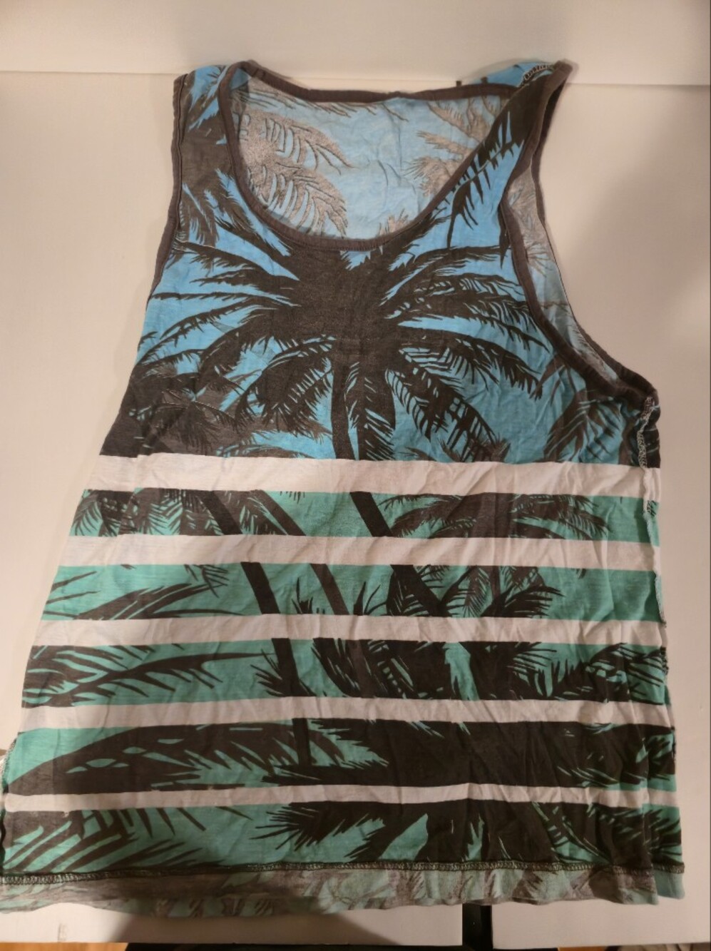 OBX Men's Palm-Print Tank in Blue, Teal, Black and White XXL